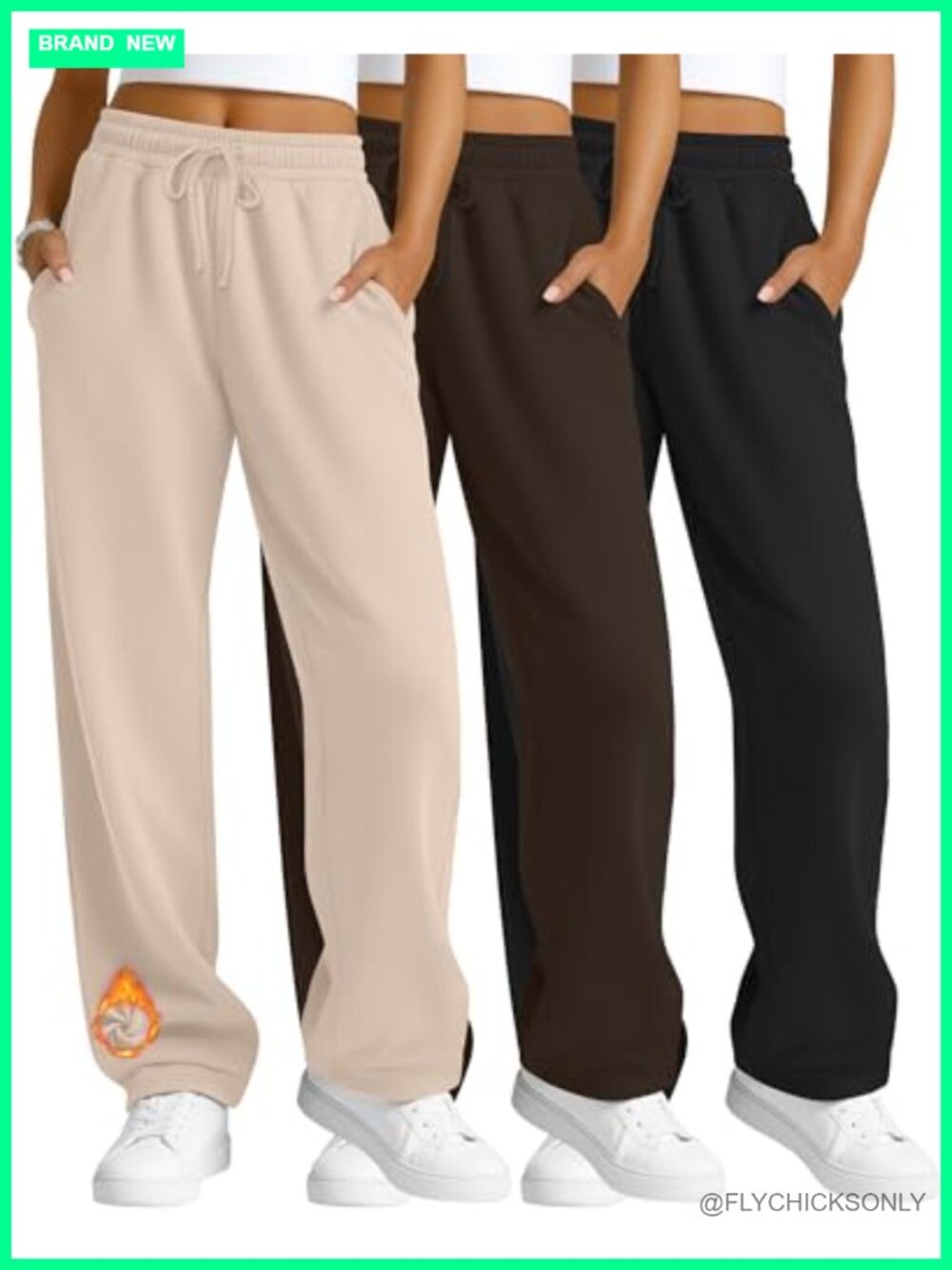 Women's Fleece Sweatpants 3 Pack Thermal Wide Leg Drawstring Pockets